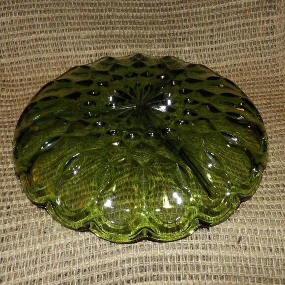 Vintage 1970's Anchor Hocking Fairfield Avocado Green 3-Part Relish Dish 8.75" - Picture 5 of 7